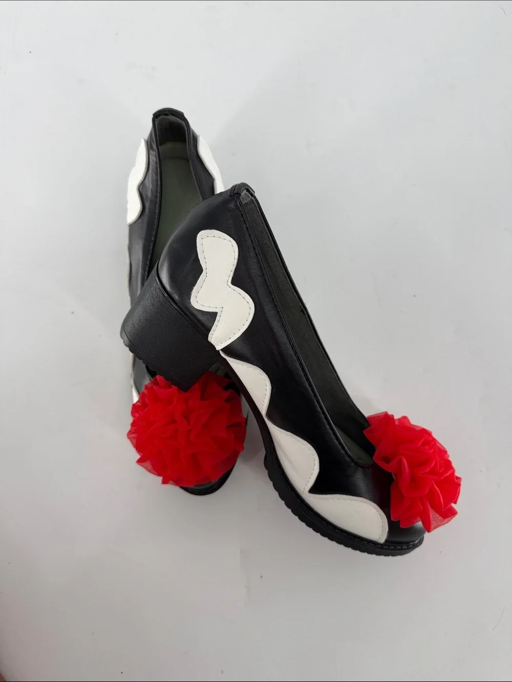 Pennywise Clown Costume Shoes Black White Red Pom Flats Sz 8